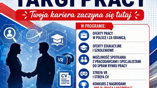Plakat Chełmskie Targi Pracy z informacją o dacie, lokalizacji i godzinach wydarzenia